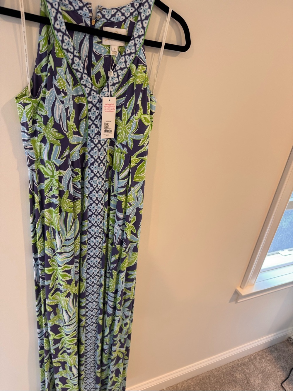 Lilly Pulitzer Navy, Light Blue & Lime Green Tropical Print Maxi Dress